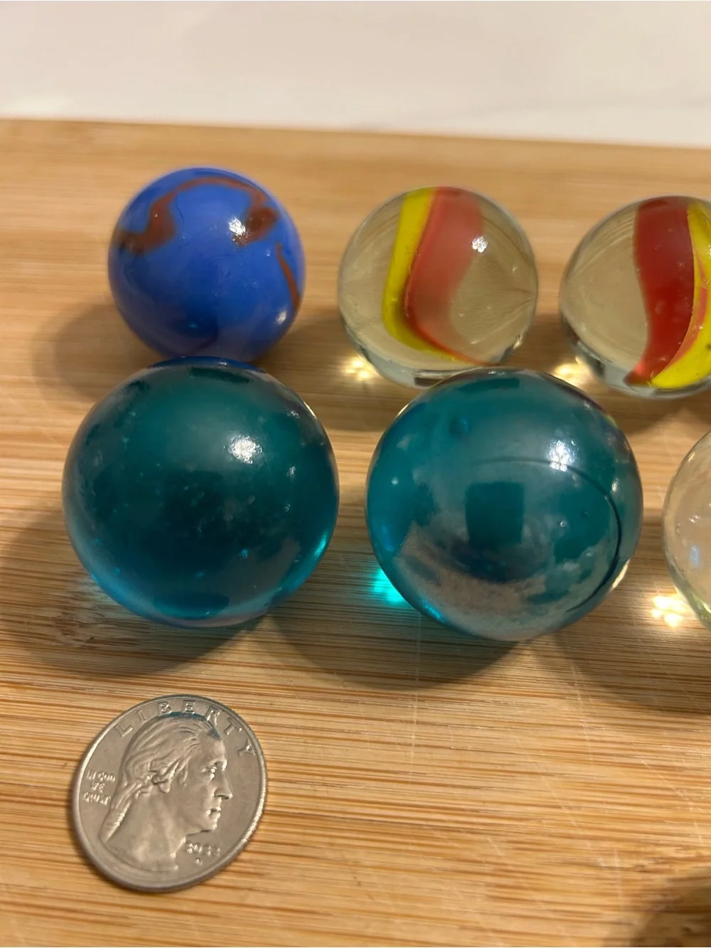 Assorted Glass Marbles Set - Blue, White, Clear, Orange, Yellow, Green